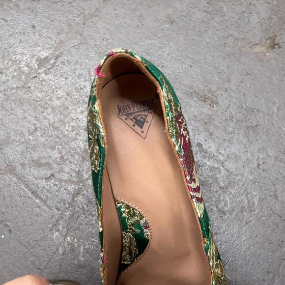 Vintage John Fluevog Green Floral Brocade Sculptural Baroque Heels - Picture 6 of 6